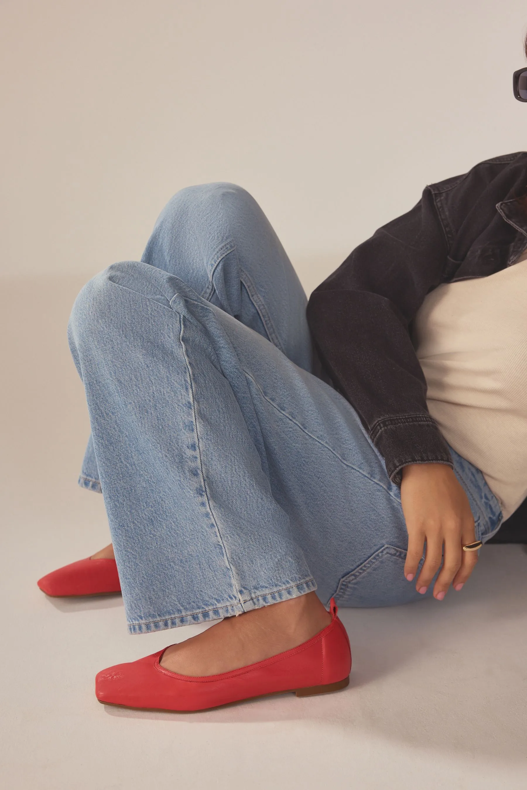 Signature - Ballerine in pelle con punta squadrata    
