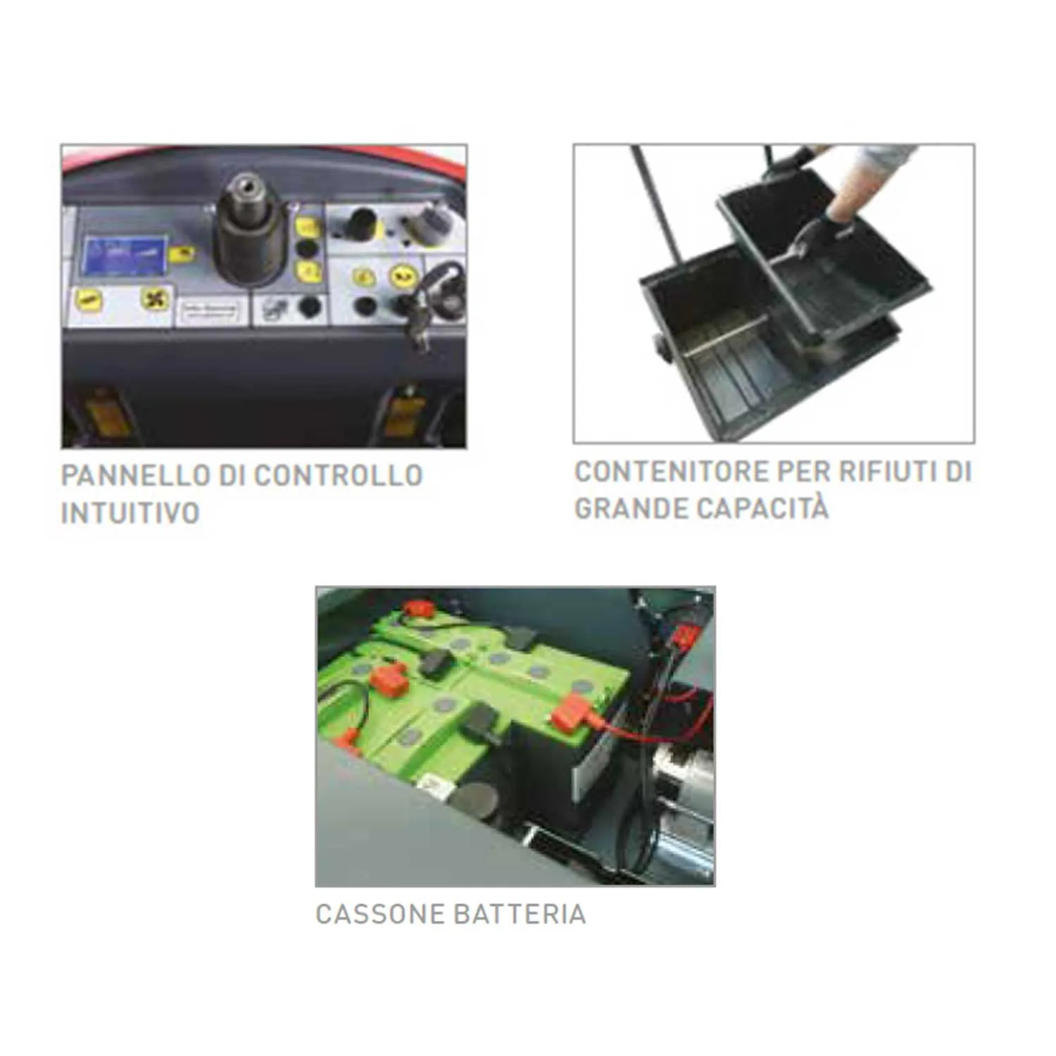 Spazzatrice uomo a bordo Portotecnica Lion 1250 E a batteria 24V produttività max 7440 m2/h pista spazzola centrale 690mm