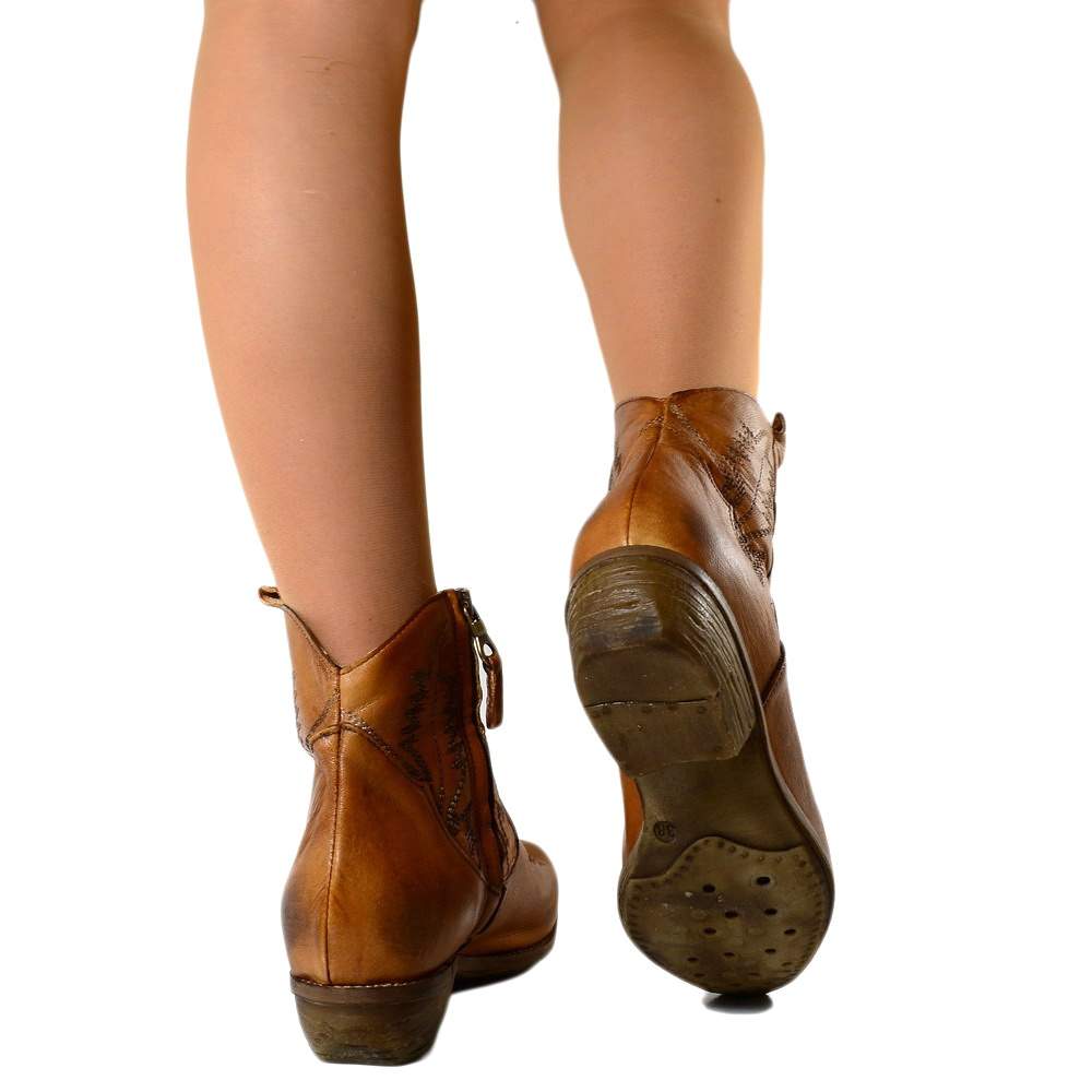 Stivaletti Donna Texani in Pelle Marroni Vintage Made in Italy