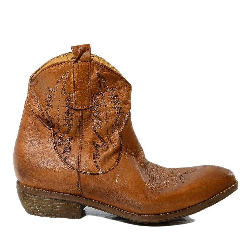 Stivaletti Donna Texani in Pelle Marroni Vintage Made in Italy