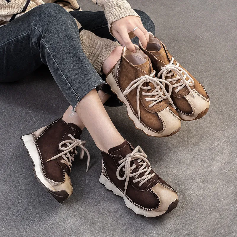 Stivaletti stringati in pelle moda fatti a mano da donna