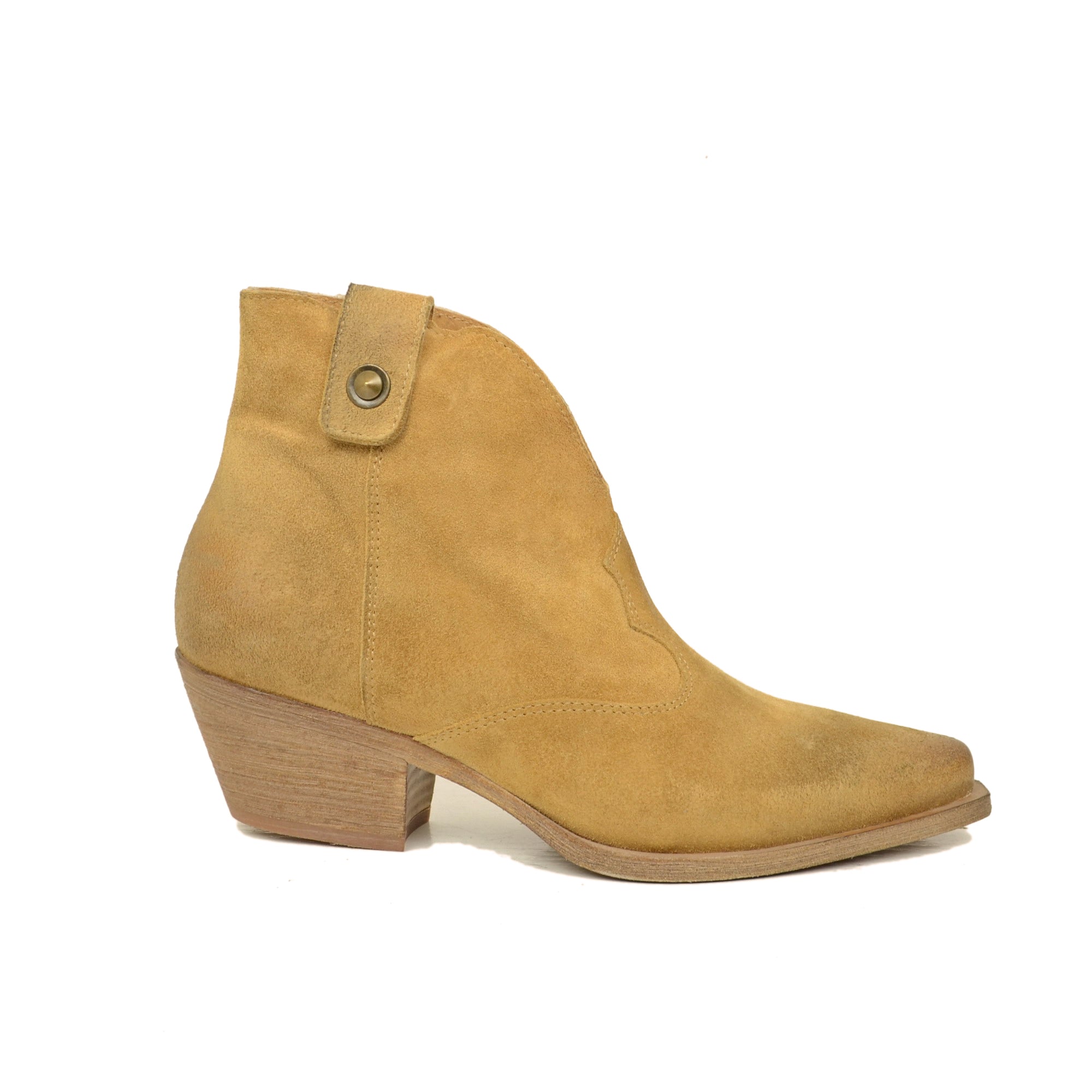 Stivaletti Texani Donna in Pelle Taupe con Zip Made in Italy
