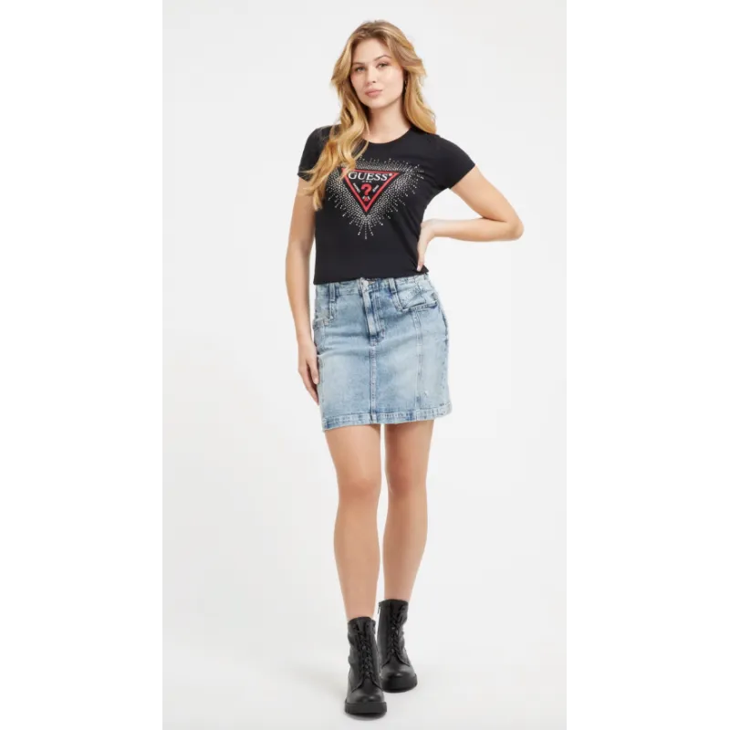 T-shirt stretch logo triangolo con strass