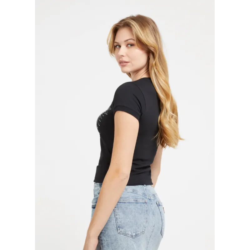 T-shirt stretch logo triangolo con strass