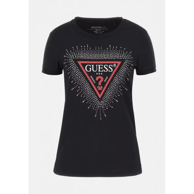 T-shirt stretch logo triangolo con strass