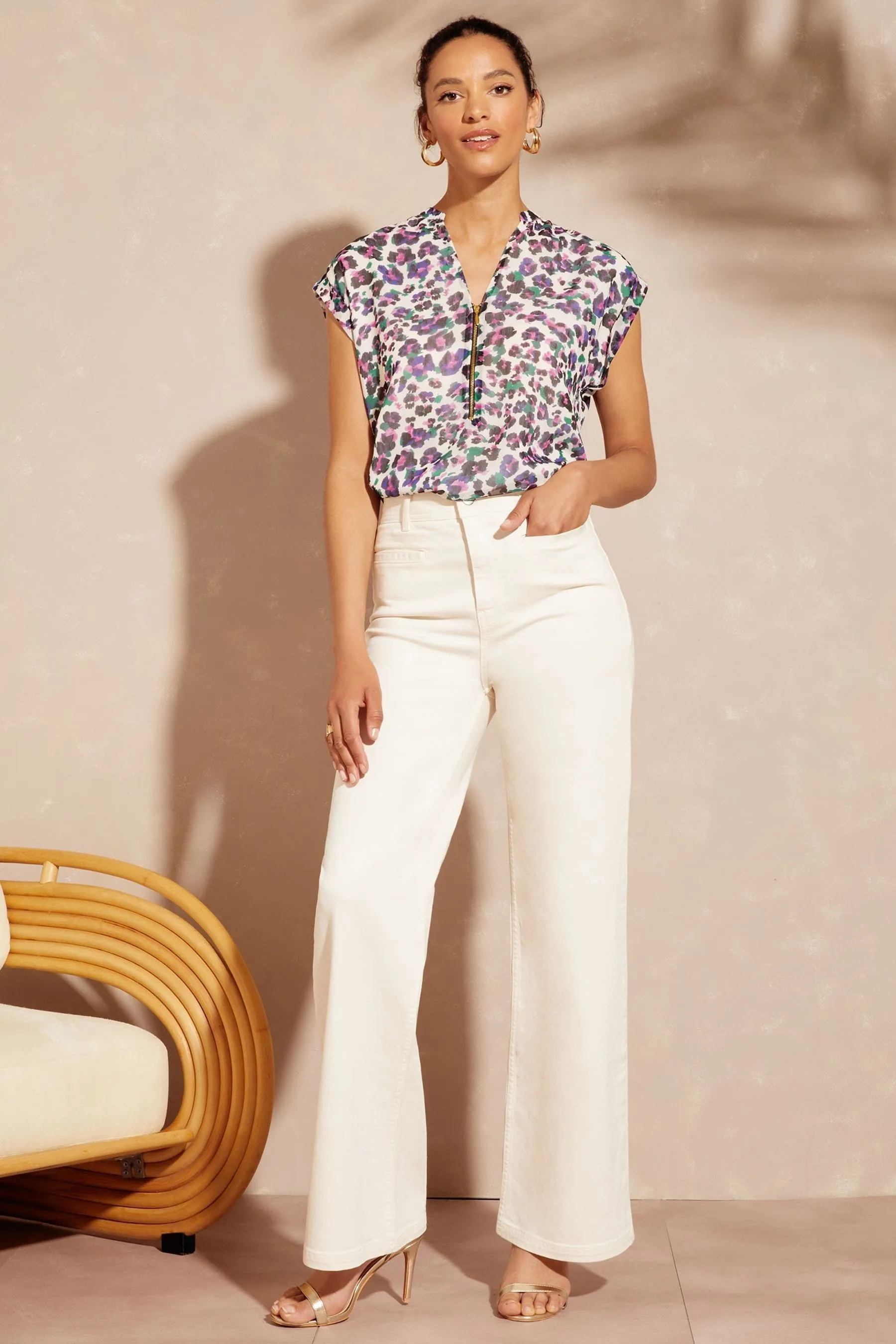 Top Love & Roses Manica con risvolto con zip