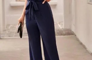 Tuta fashion con pantaloni lunghi ampi e maniche corte  Nelia, blu scuro