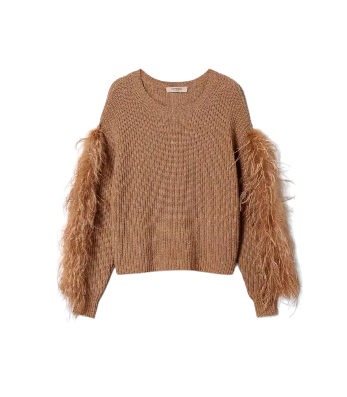 Twinset Donna Maglione A Girocollo Punto Pannocchia Con Piume