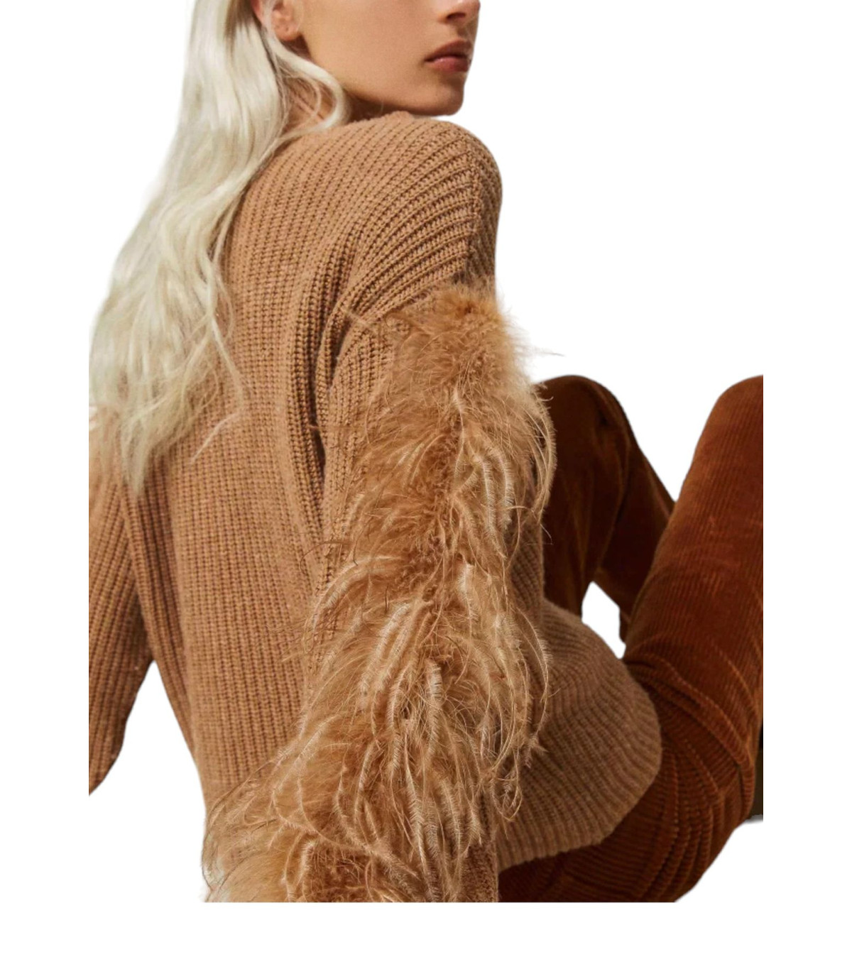 Twinset Donna Maglione A Girocollo Punto Pannocchia Con Piume
