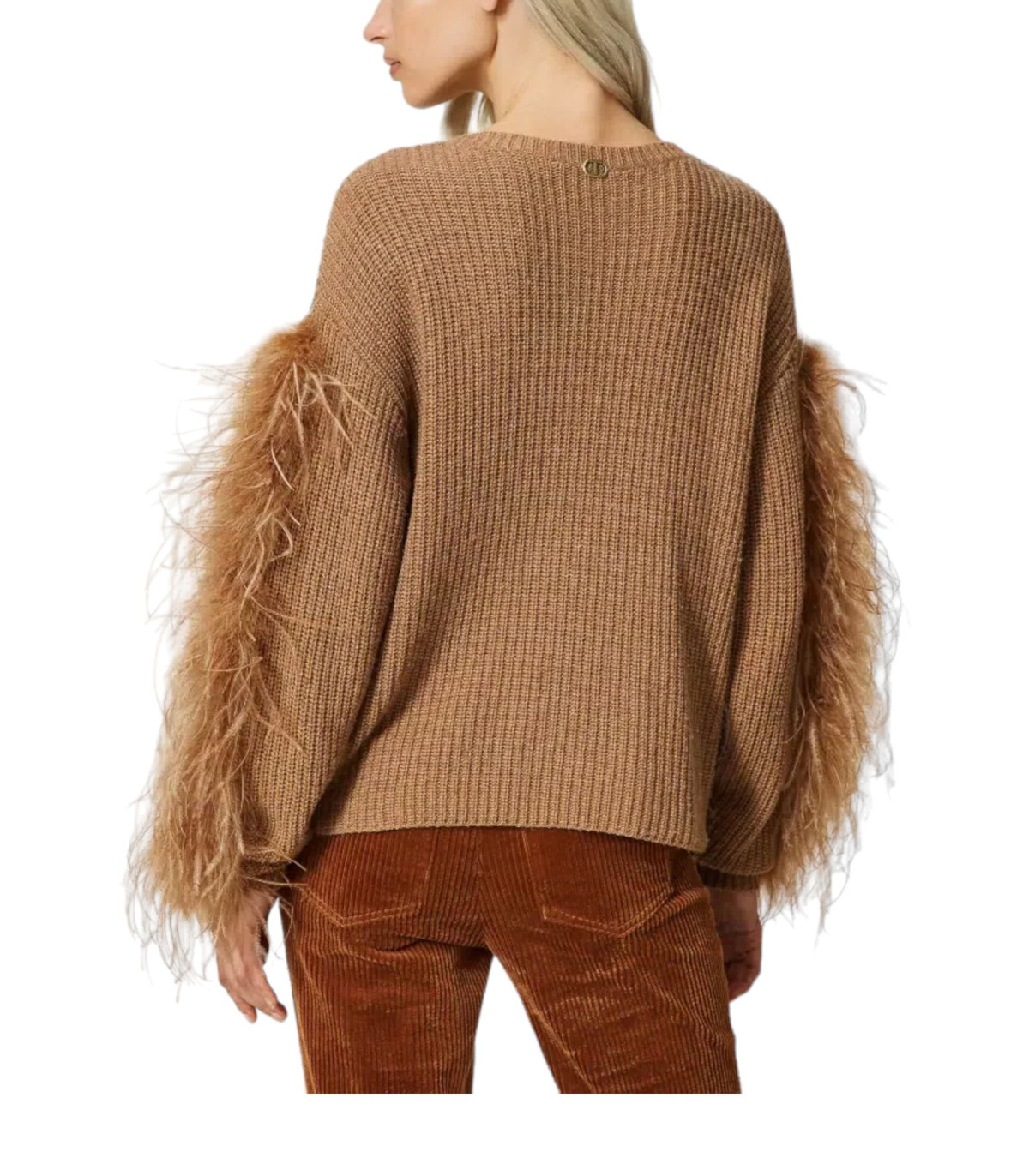 Twinset Donna Maglione A Girocollo Punto Pannocchia Con Piume