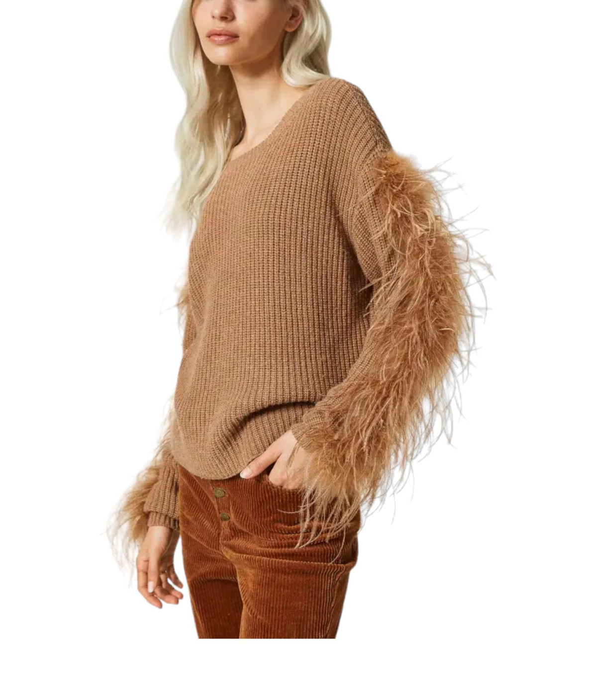 Twinset Donna Maglione A Girocollo Punto Pannocchia Con Piume