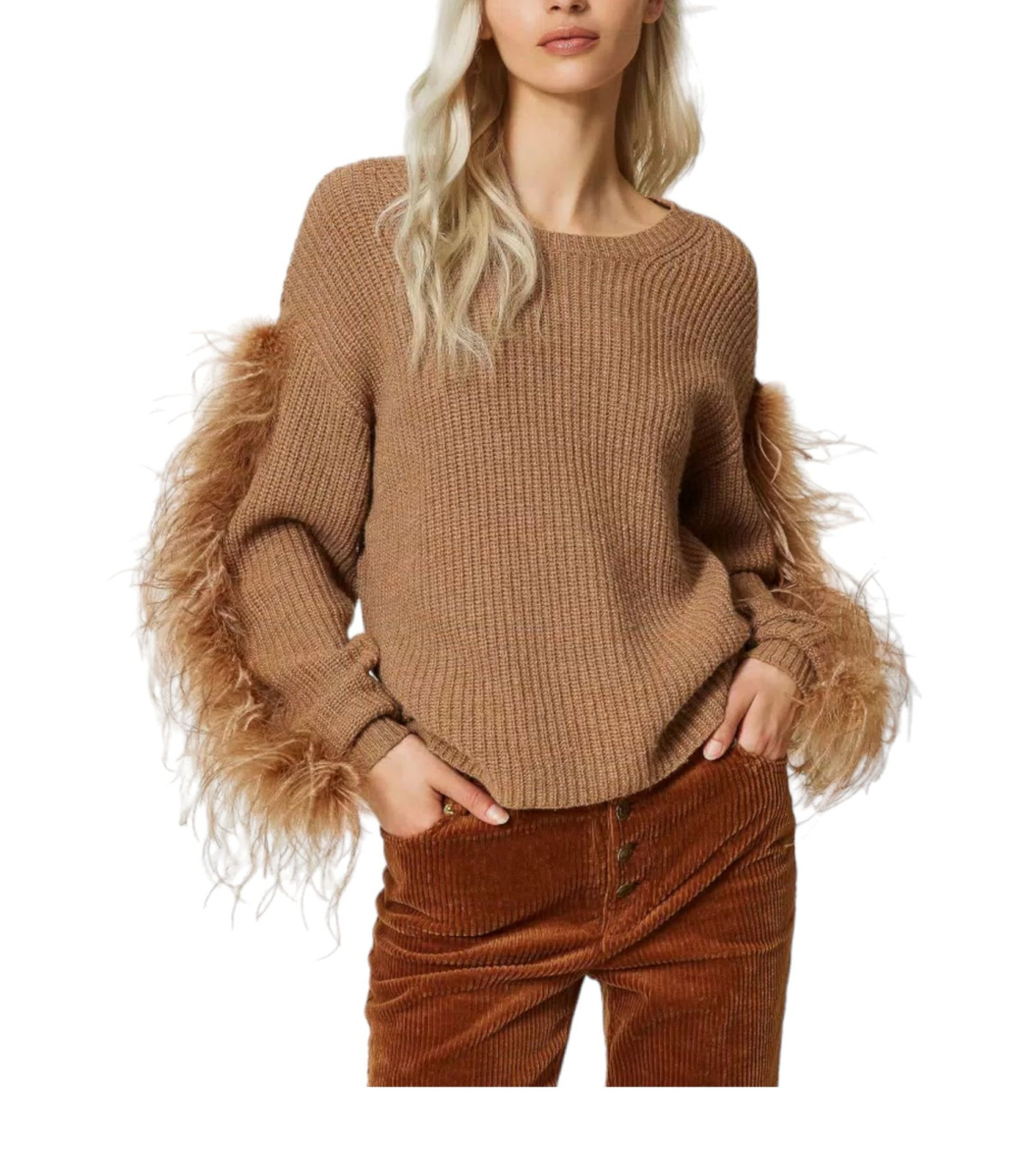 Twinset Donna Maglione A Girocollo Punto Pannocchia Con Piume