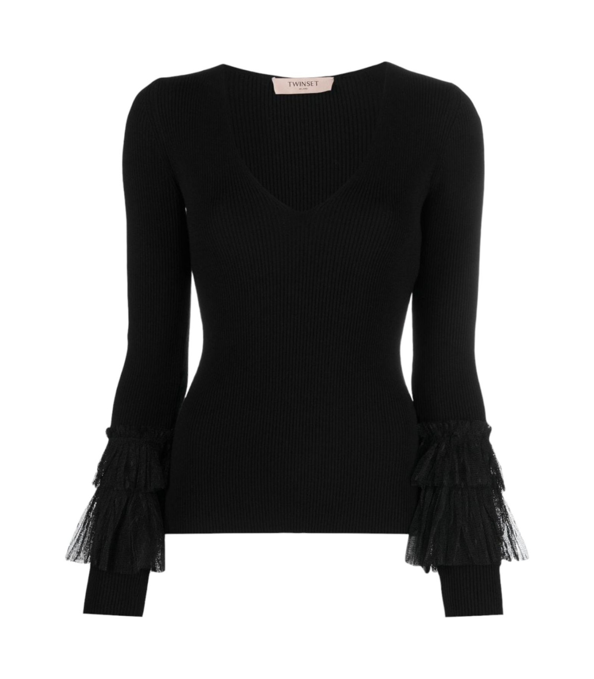 Twinset Donna Maglione Scollo A V Con Balze Plumetis