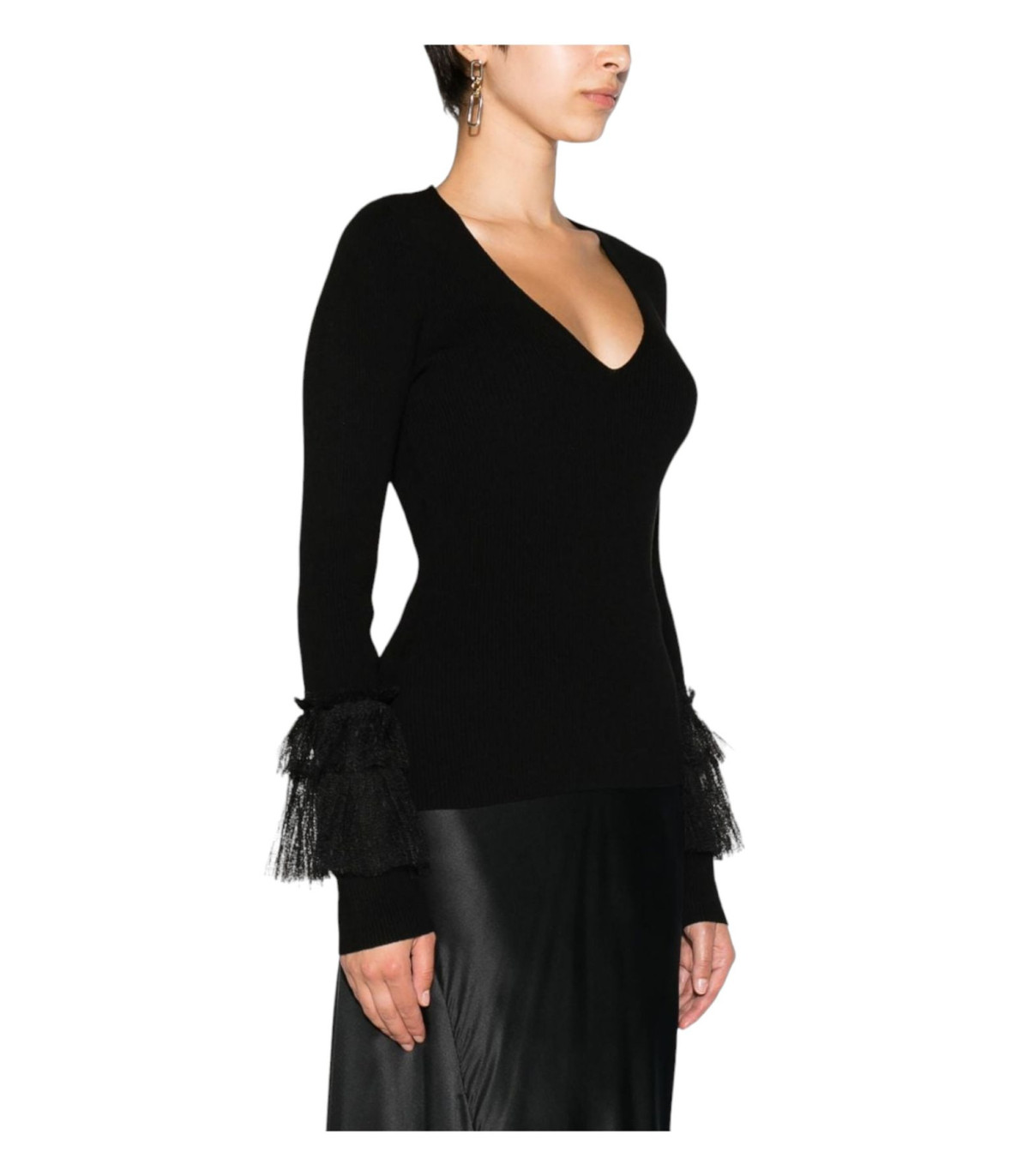 Twinset Donna Maglione Scollo A V Con Balze Plumetis