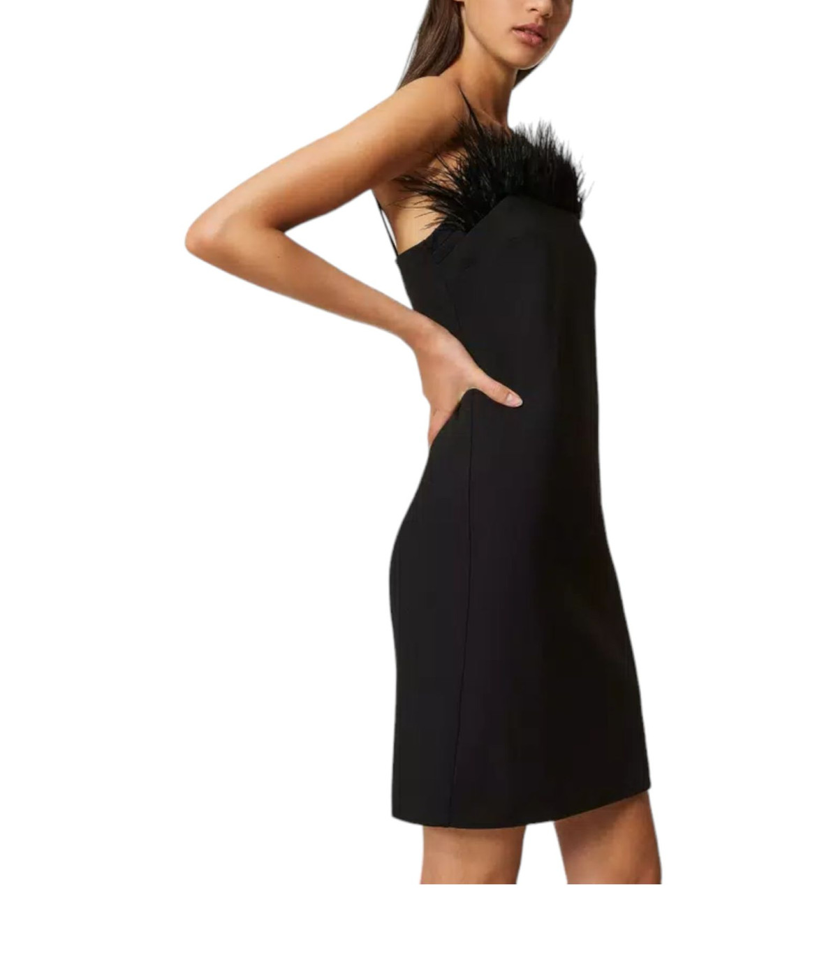 Twinset Donna Vestito Corto Con Spalline E Piume