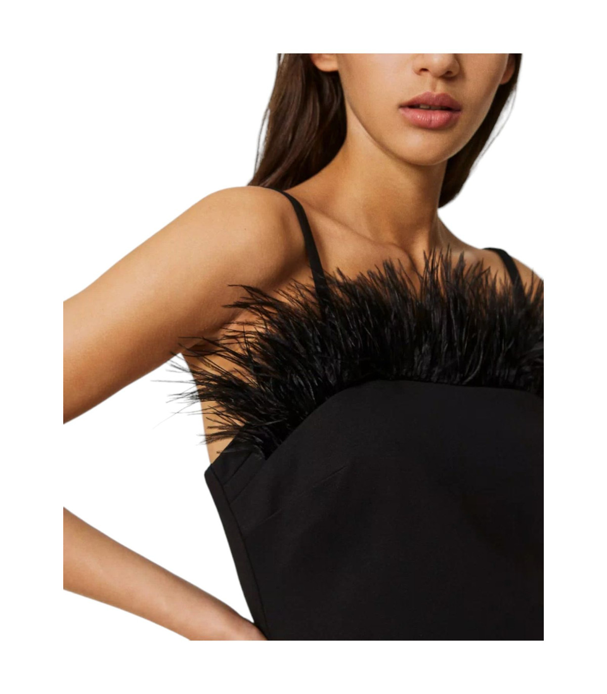 Twinset Donna Vestito Corto Con Spalline E Piume