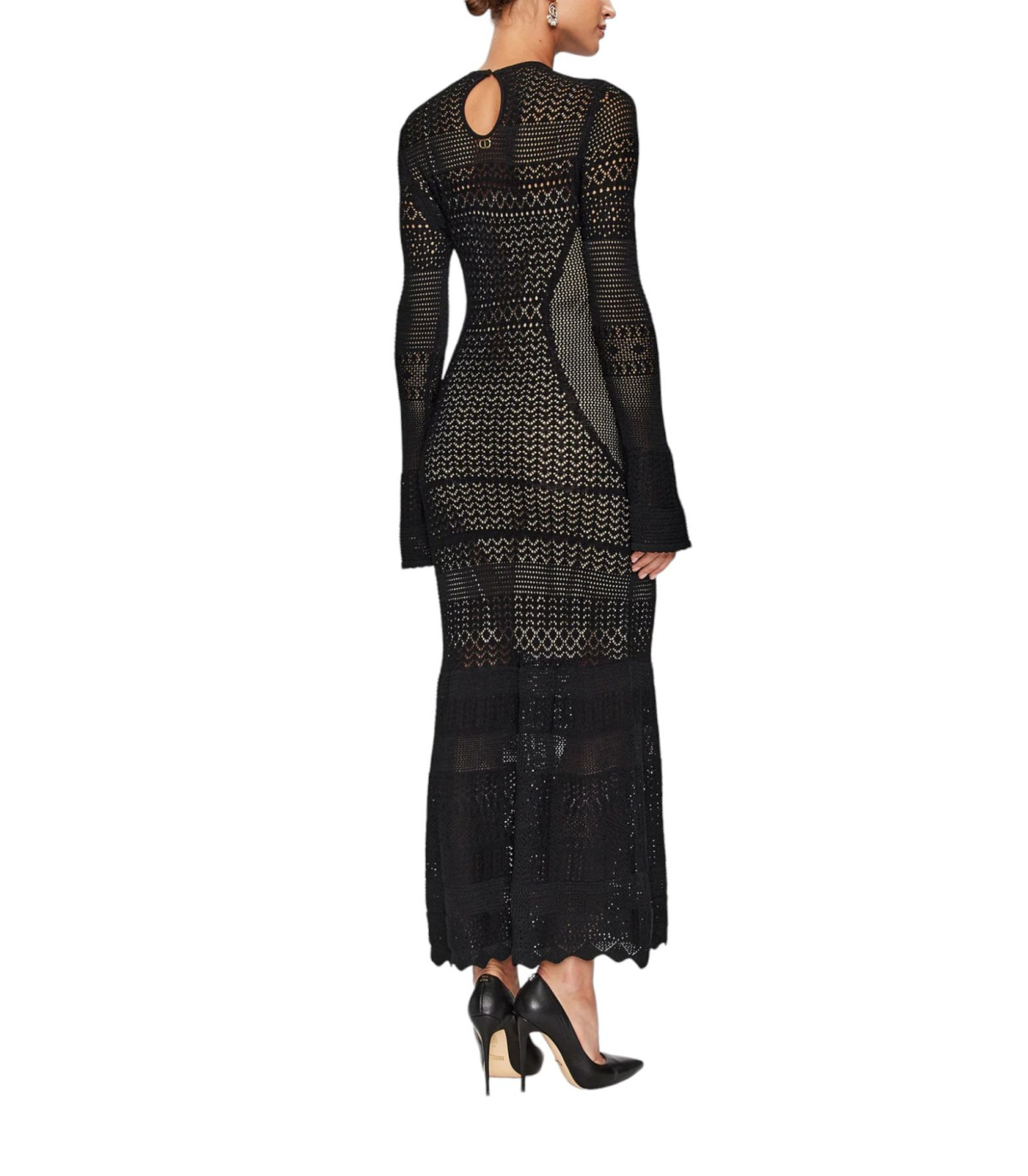Twinset Donna Vestito Lungo In Maglia Punto Pizzo