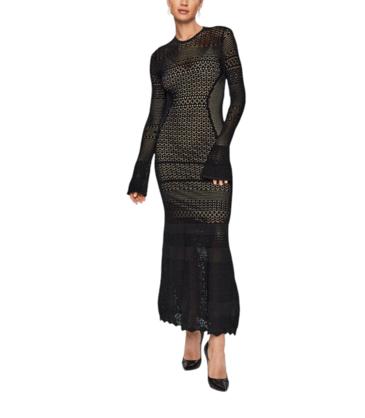 Twinset Donna Vestito Lungo In Maglia Punto Pizzo