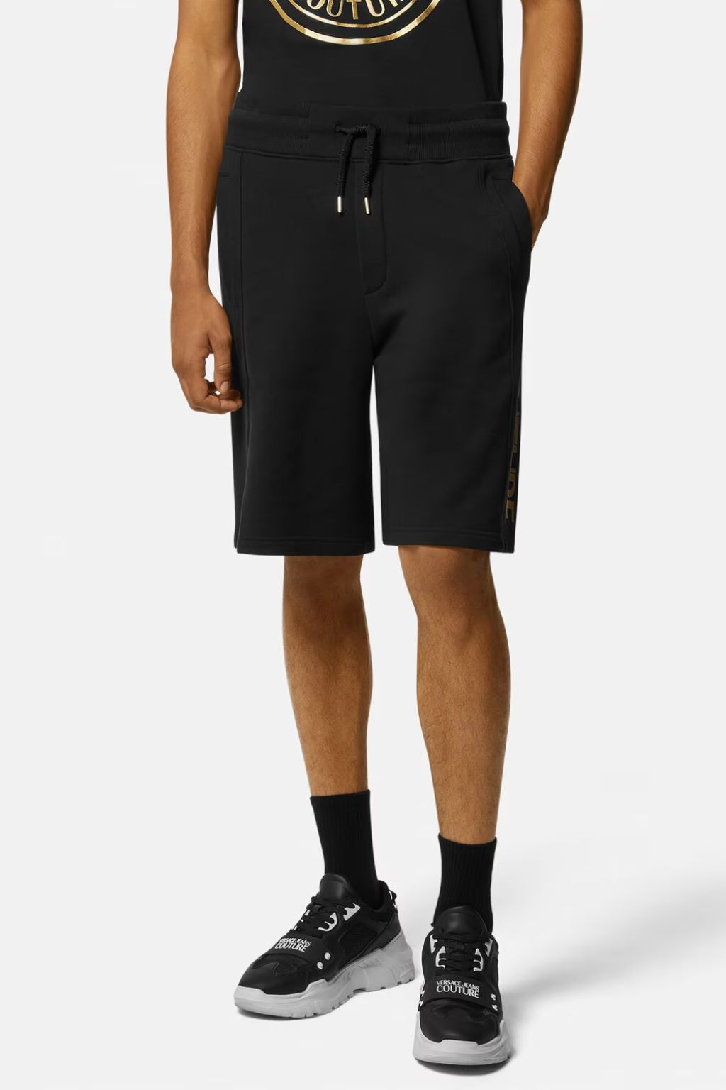 VERSACE JEANS COUTURE BERMUDA IN FELPA UOMO NERO CON LOGO DT00