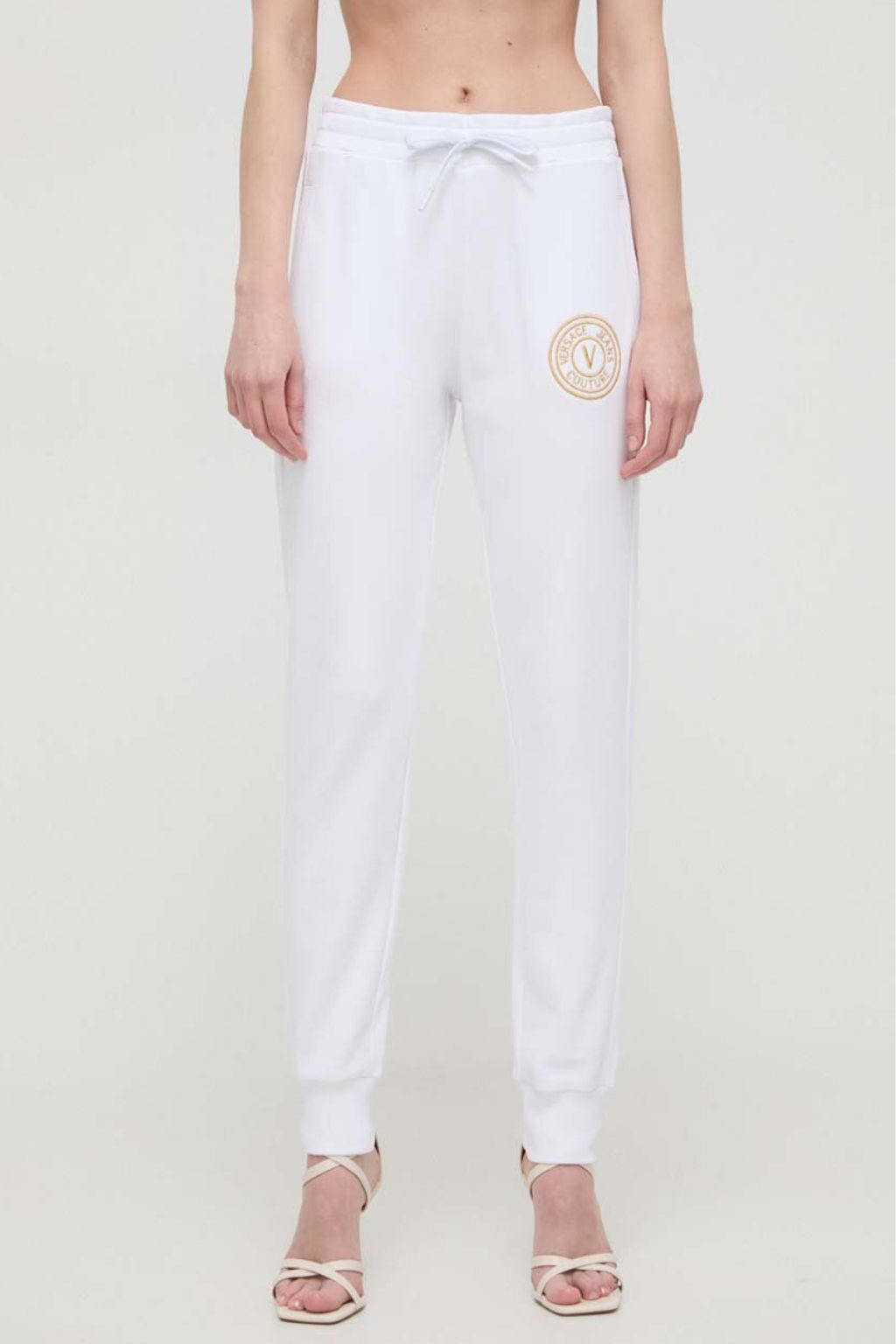 VERSACE JEANS COUTURE PANTALONE DONNA IN FELPA BIANCO LOGO OROAT02