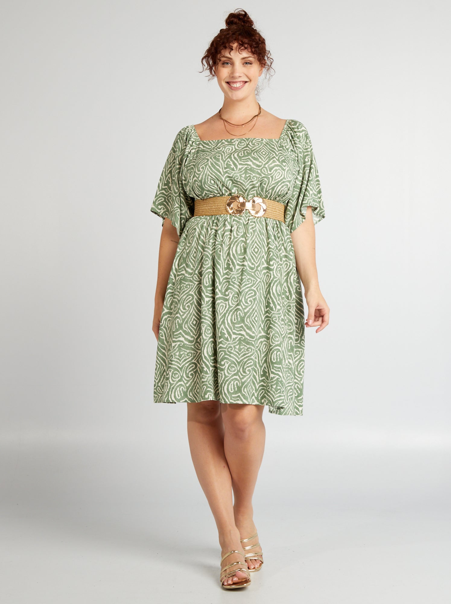 Vestito corto con motivo - VERDE