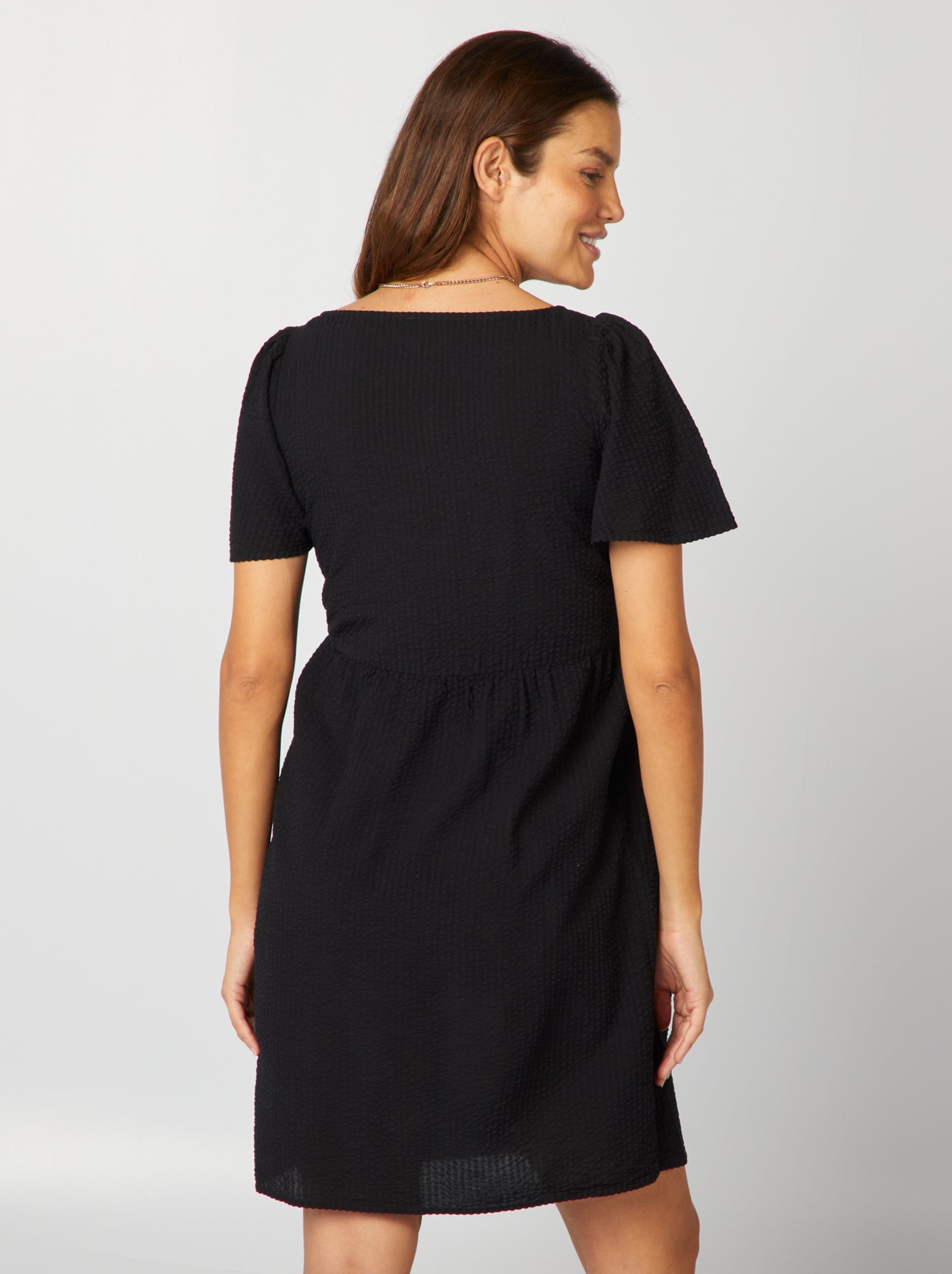 Vestito corto per l'allattamento in maglia testurizzata - nero