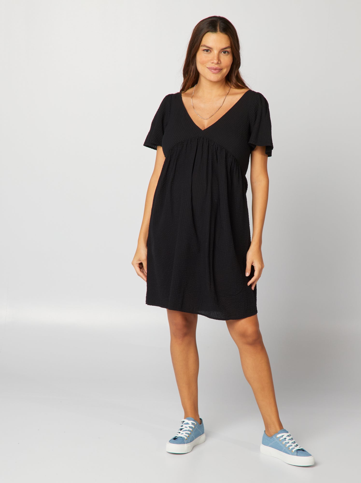 Vestito corto per l'allattamento in maglia testurizzata - nero