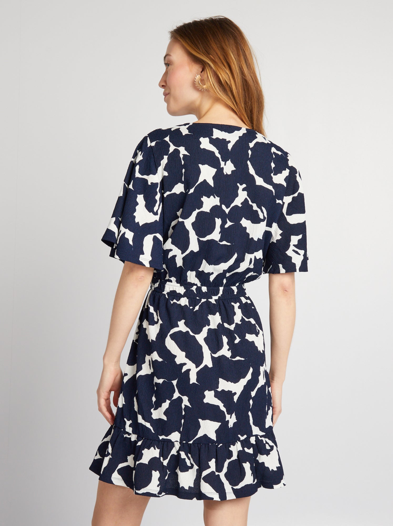 Vestito corto stampato con volant - BLU
