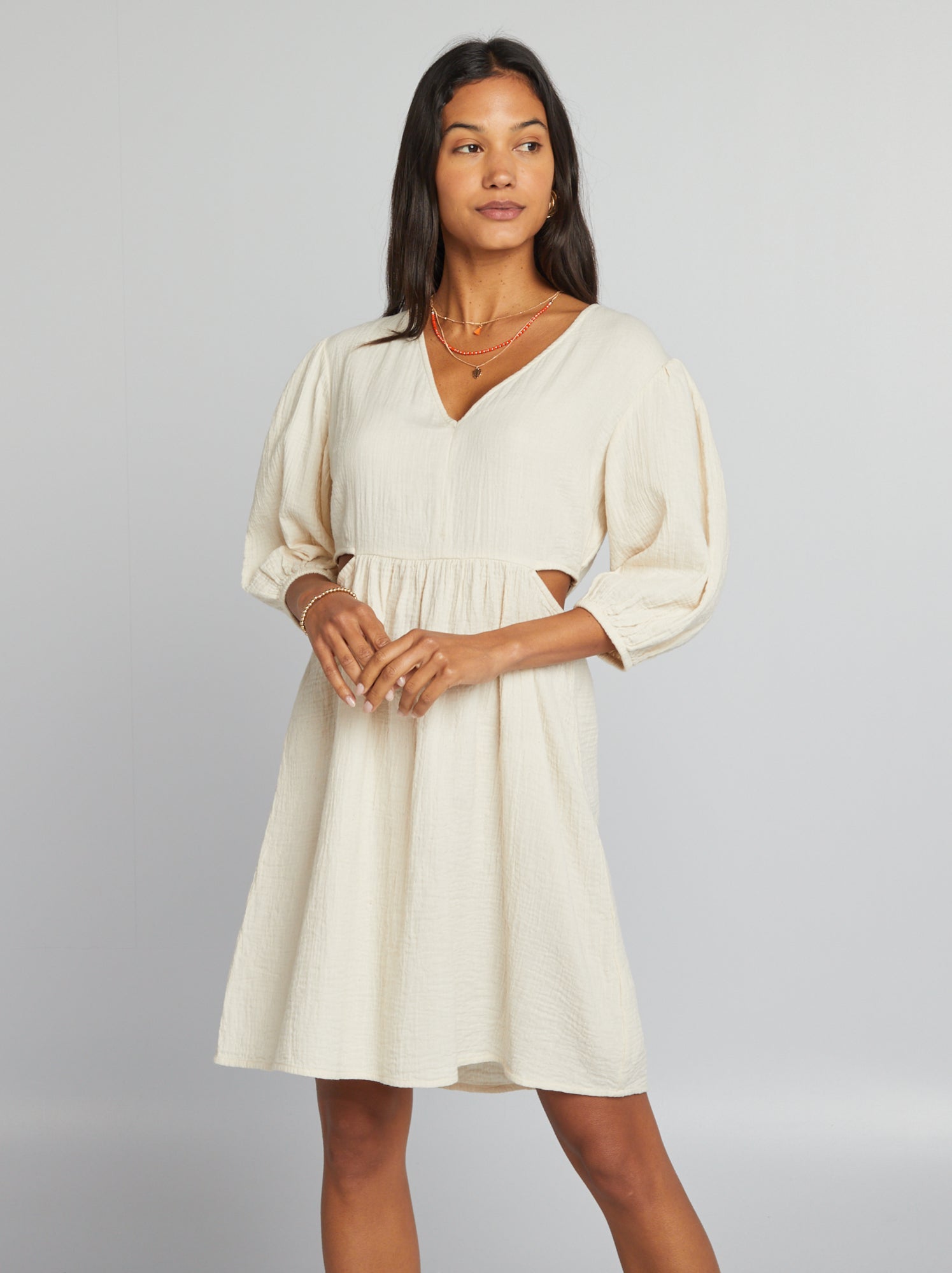 Vestito in garza di cotone con apertura - BIANCO