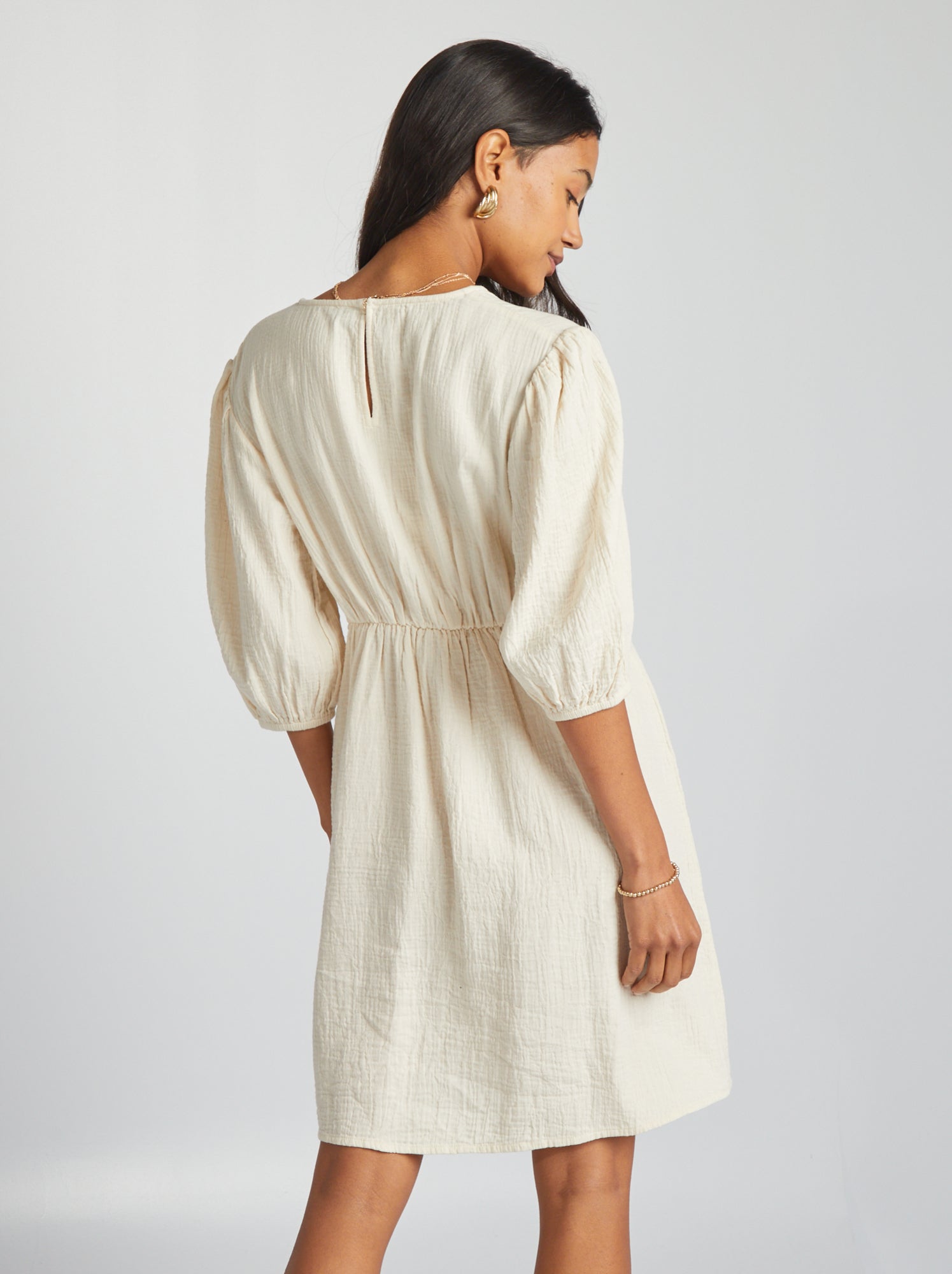 Vestito in garza di cotone con apertura - BIANCO