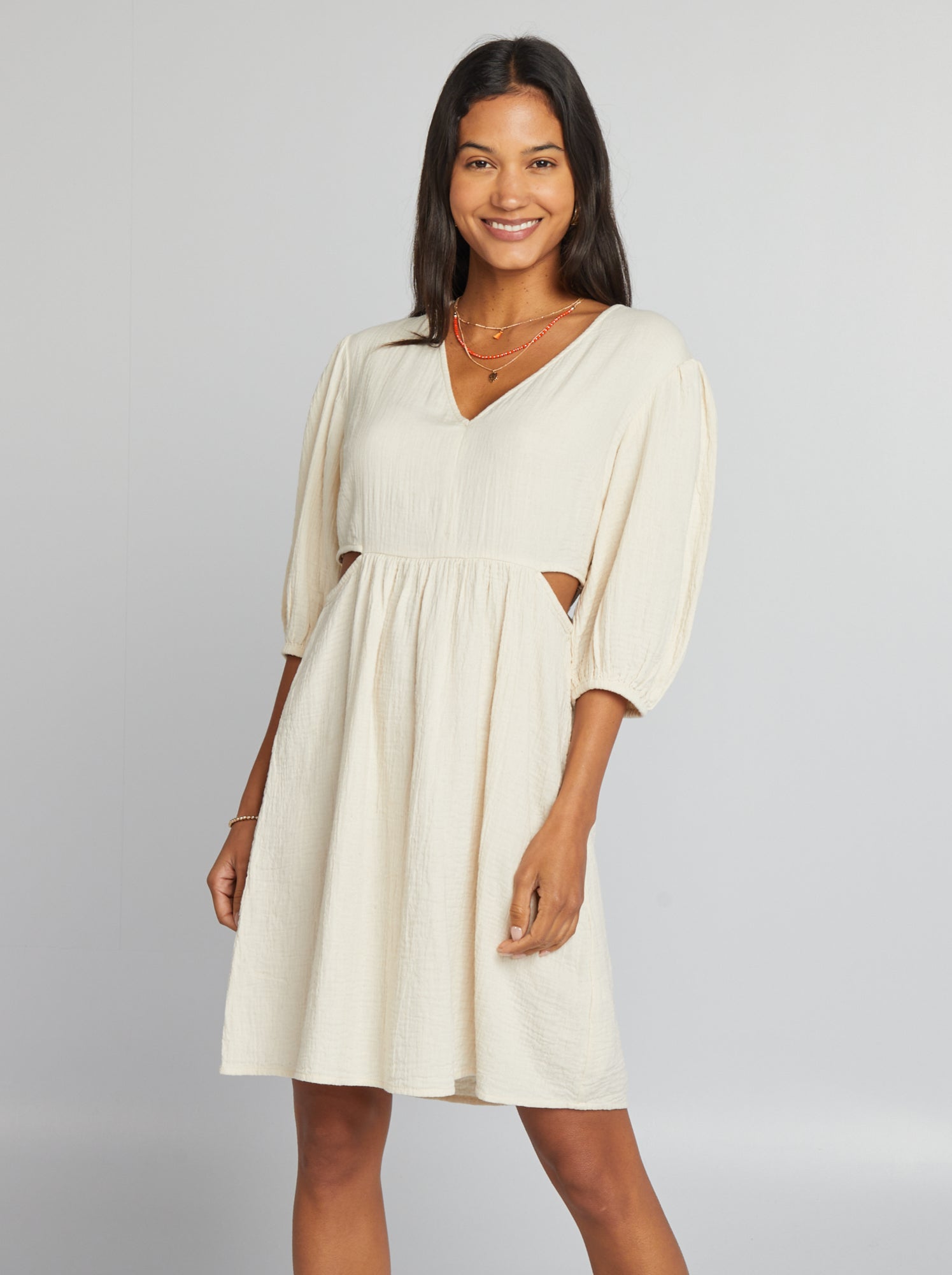 Vestito in garza di cotone con apertura - BIANCO