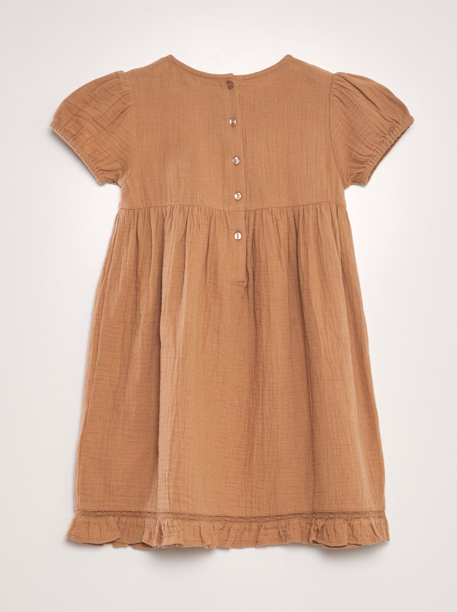 Vestito in garza di cotone con ricamo - MARRONE