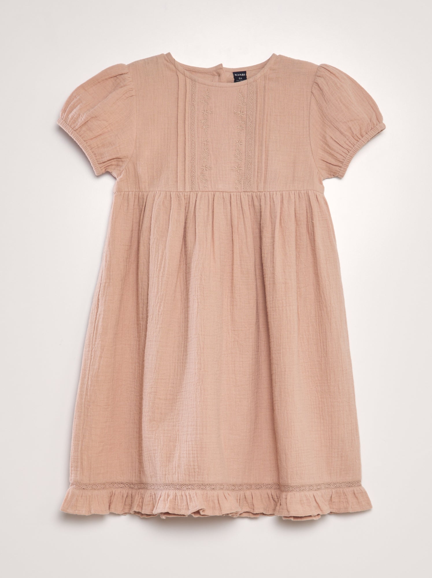 Vestito in garza di cotone con ricamo - ROSA