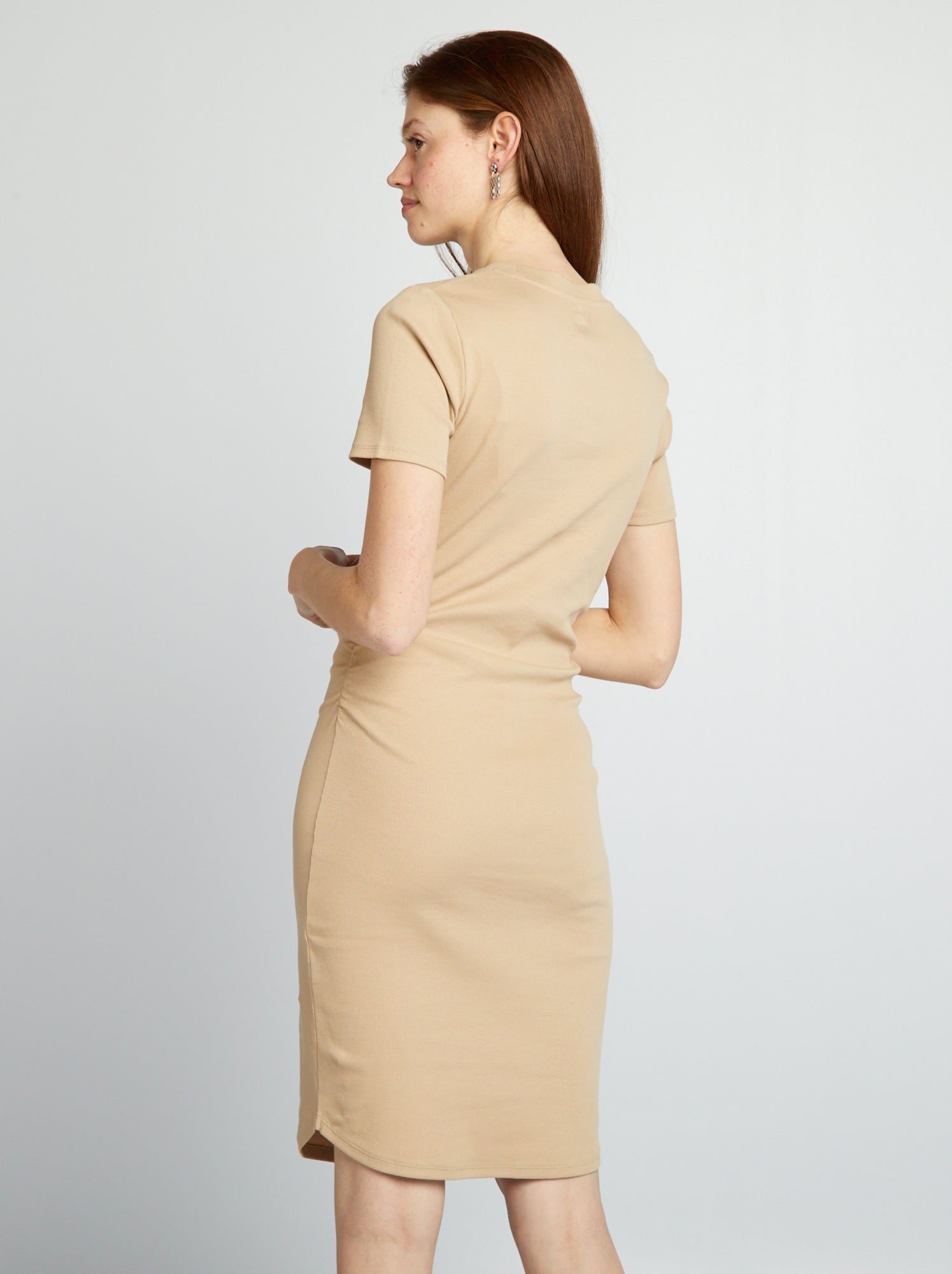 Vestito in jersey a coste - BEIGE
