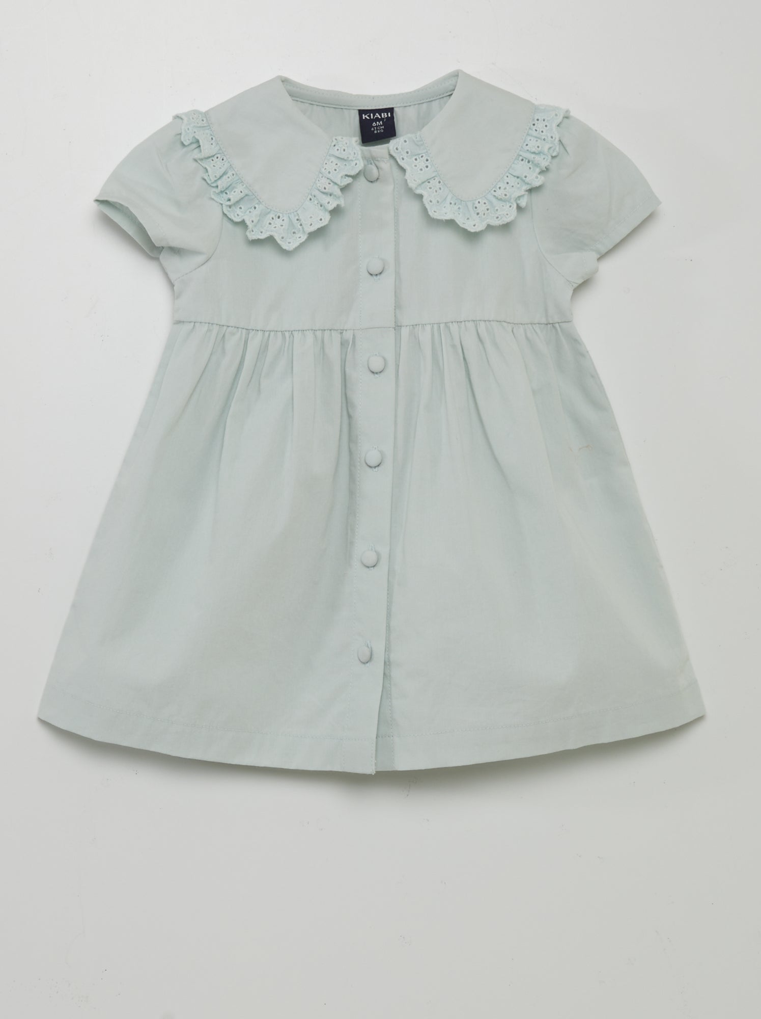 Vestito in popeline con colletto arricciato - BLU