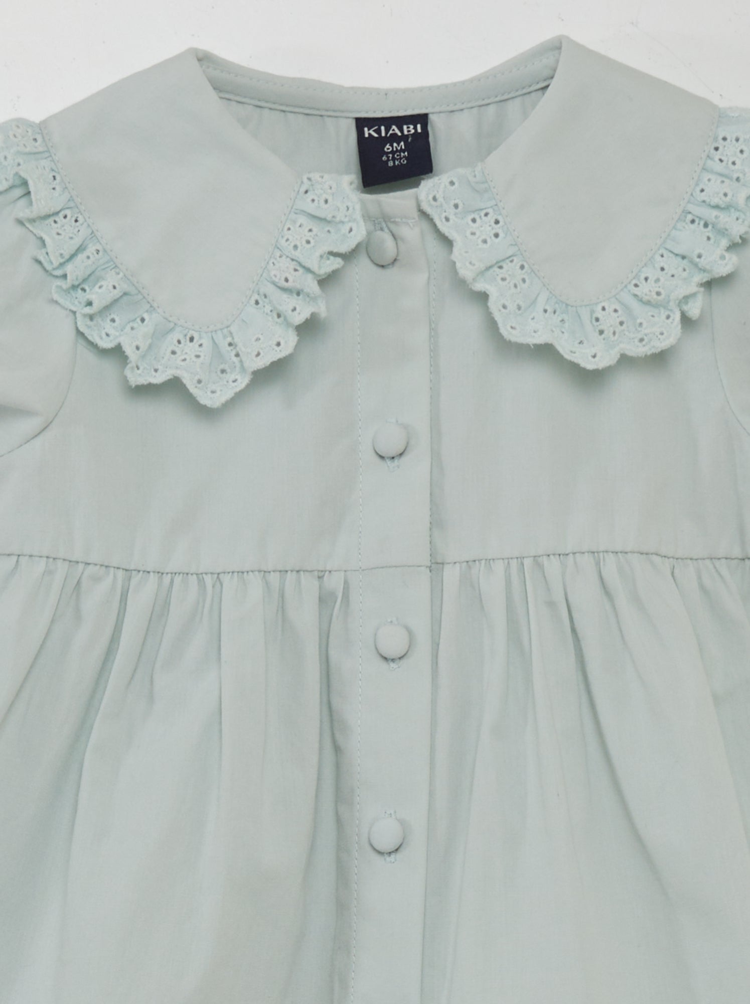 Vestito in popeline con colletto arricciato - BLU