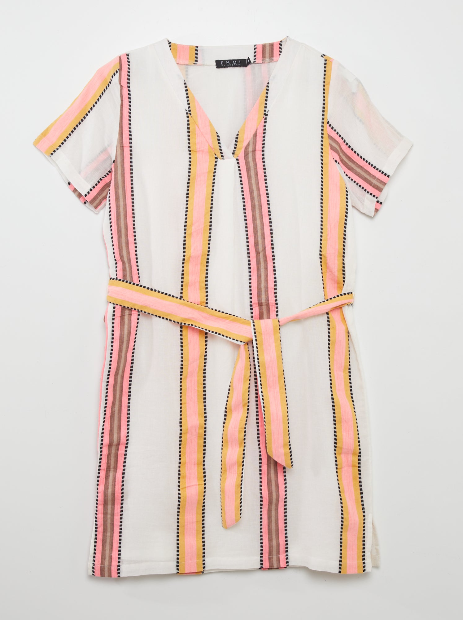 Vestito midi con scollo a V e cintura - BIANCO
