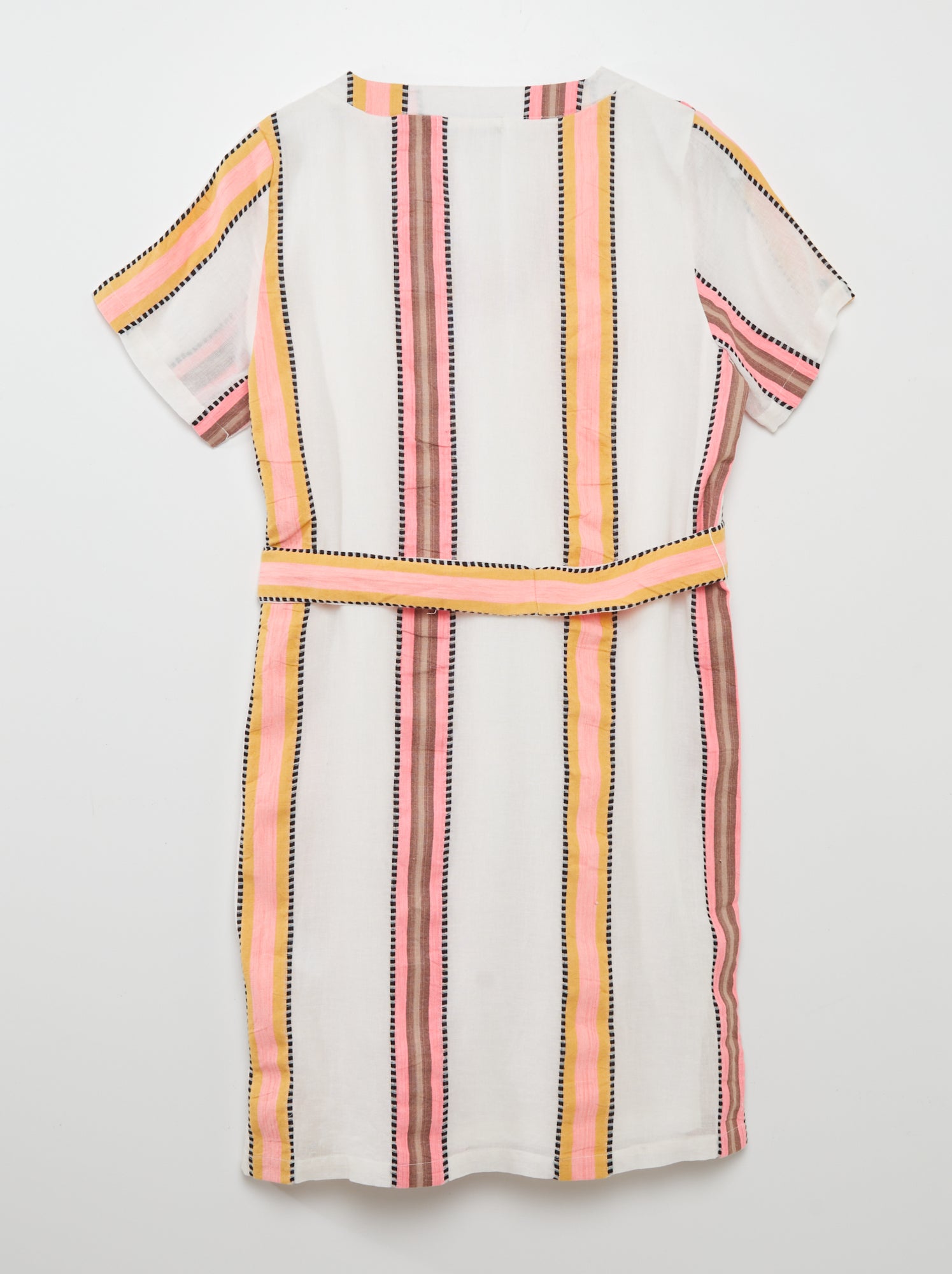 Vestito midi con scollo a V e cintura - BIANCO