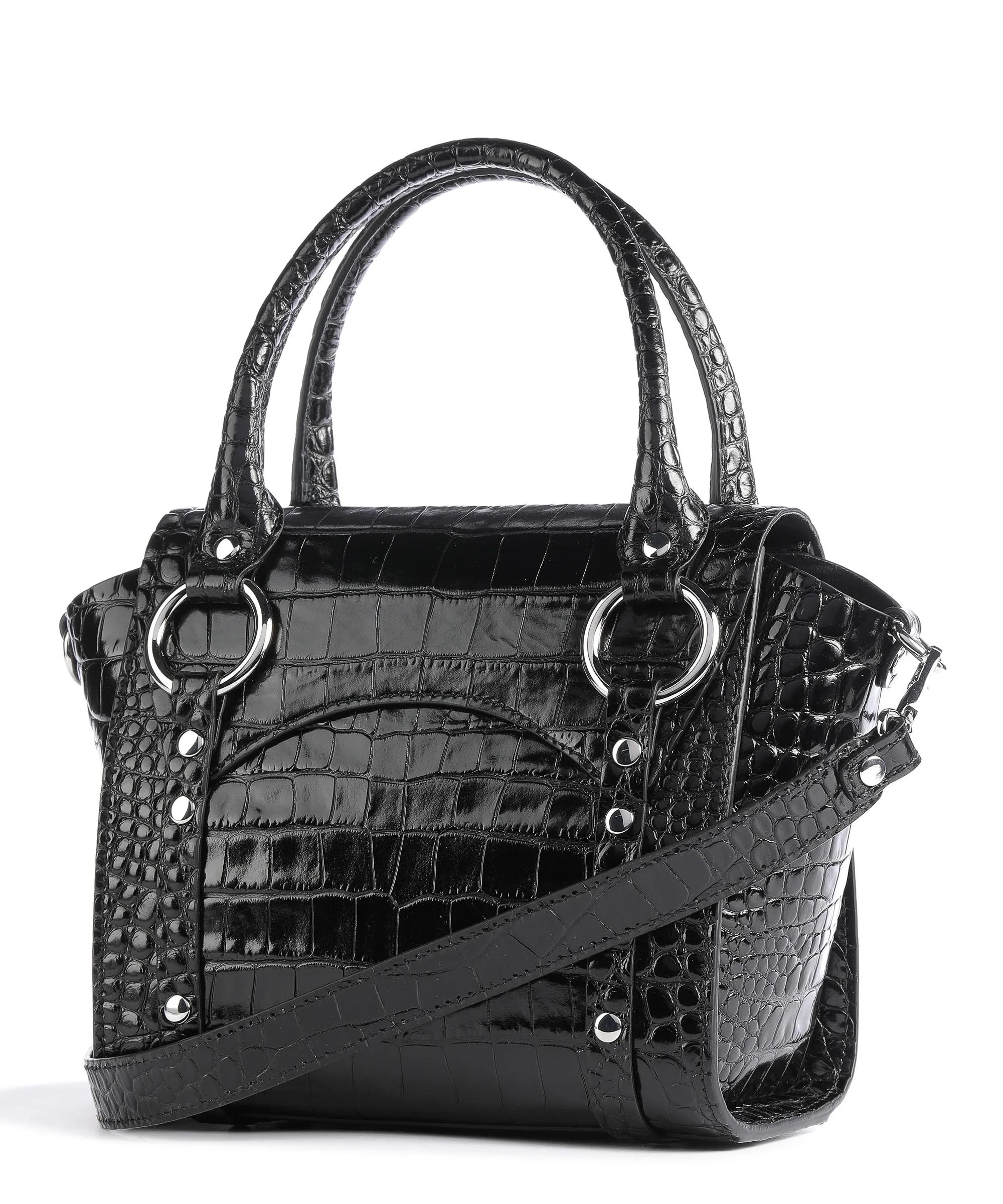  Vivienne Westwood Betty Embossed Croc Small Borsa a mano pelle di vitello goffrata nero  