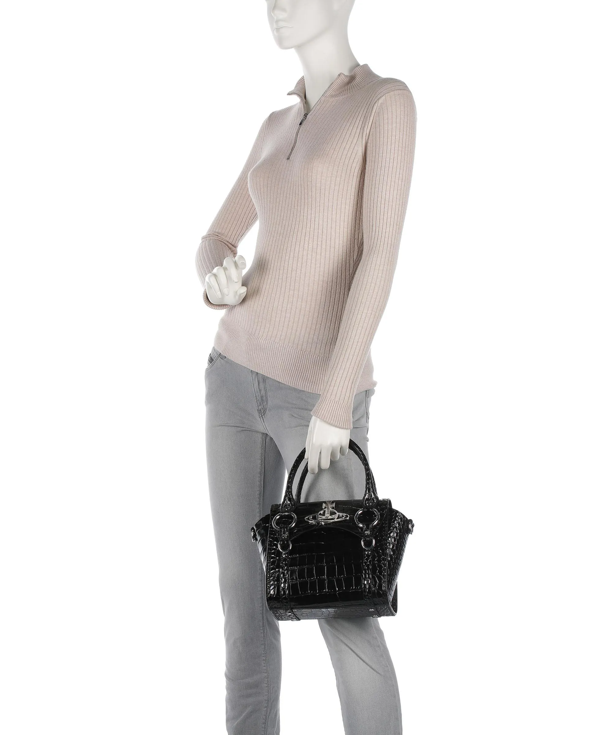 Vivienne Westwood Betty Embossed Croc Small Borsa a mano pelle di vitello goffrata nero  