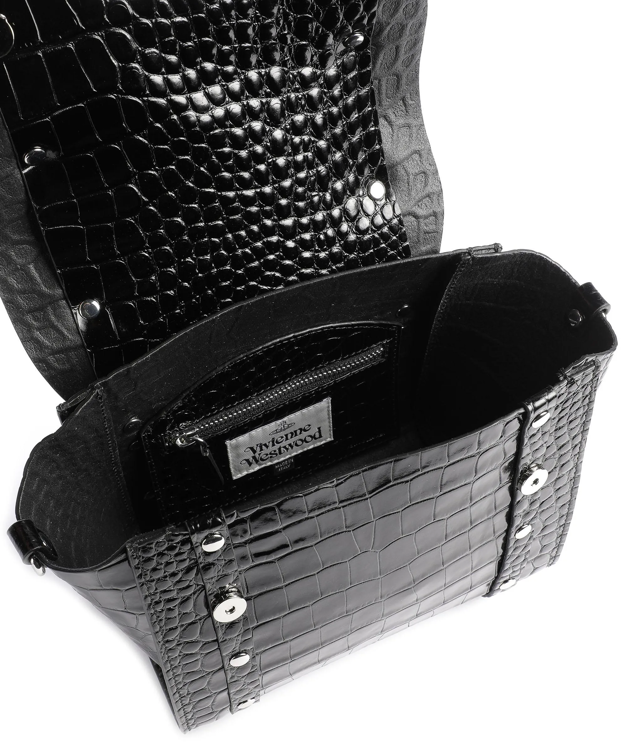  Vivienne Westwood Betty Embossed Croc Small Borsa a mano pelle di vitello goffrata nero  