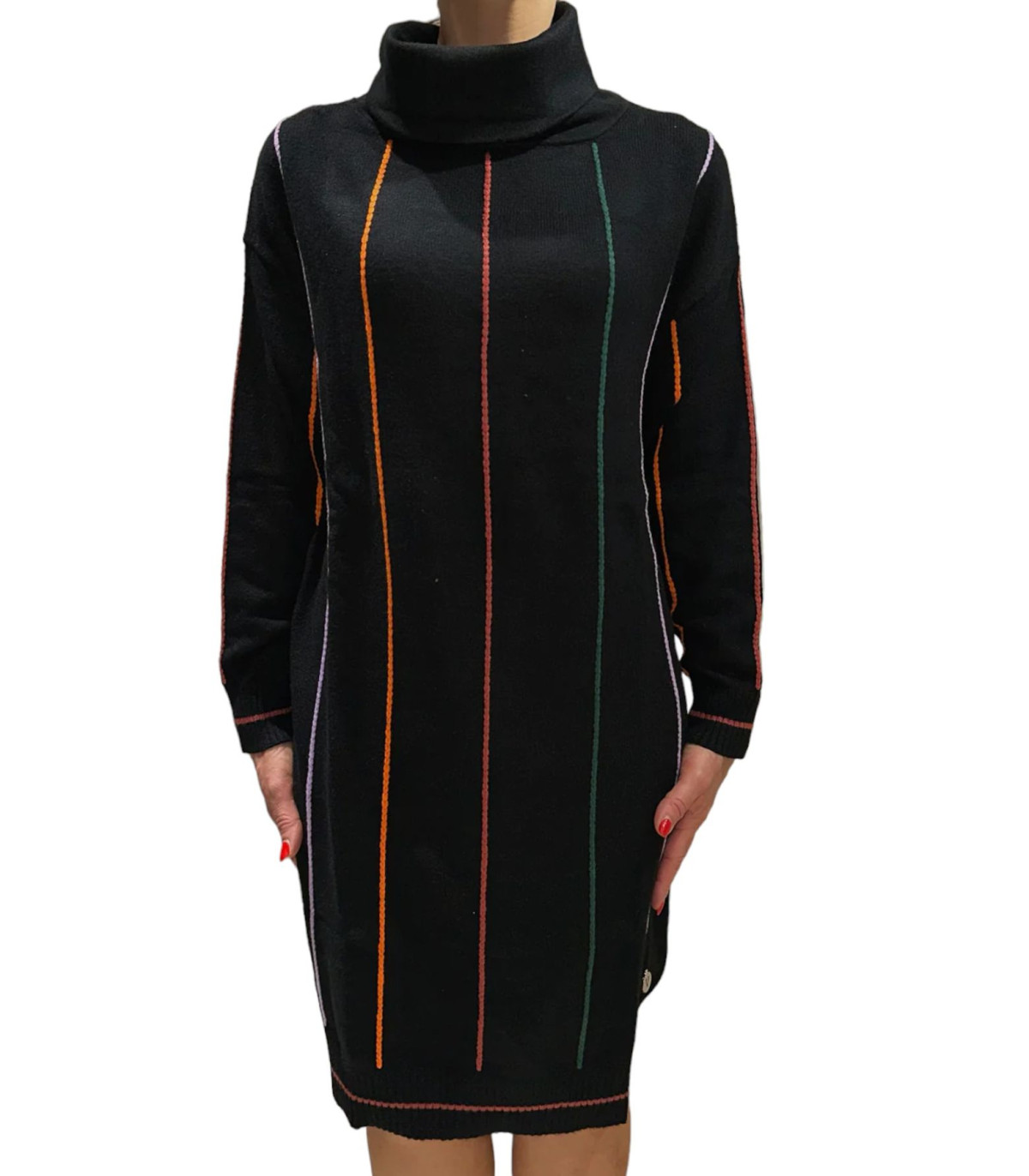 White Wise Donna Vestito Corto Maxipull Con Applicazioni