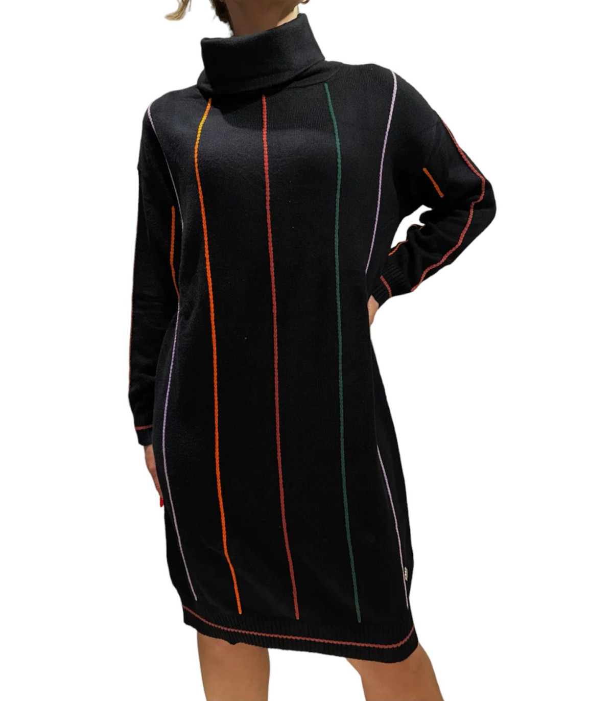 White Wise Donna Vestito Corto Maxipull Con Applicazioni